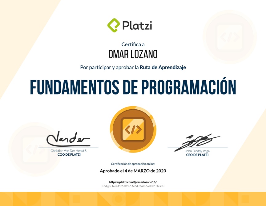 Diploma de la Ruta de Aprendizaje de Fundamentos de programación