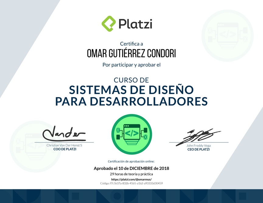 Diploma del Curso de Sistemas de Diseño para Desarrolladores