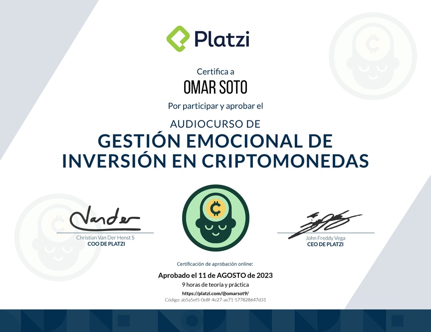 Diploma de Audiocurso de Gestión Emocional de Inversión en Criptomonedas