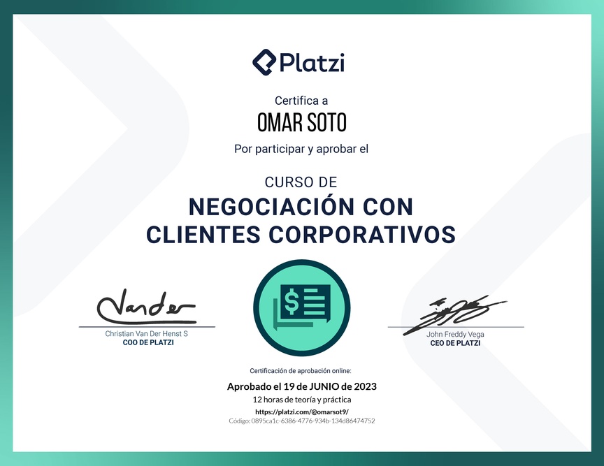 Diploma del Curso para Negociar con Clientes Corporativos