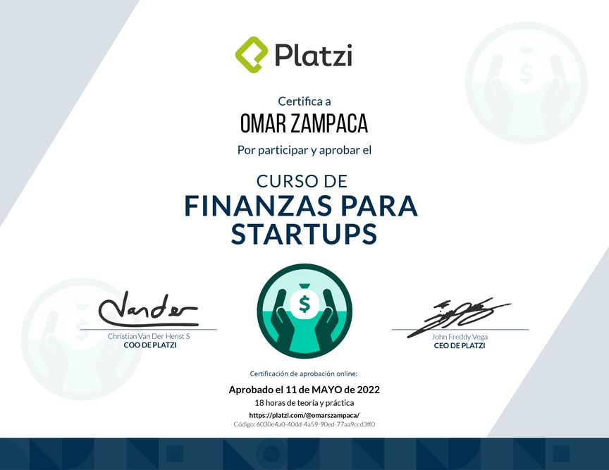 Diploma del Curso de Finanzas para Startups