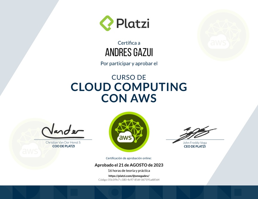 Diploma del Curso Práctico de Cloud Computing con AWS