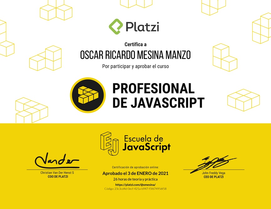 Diploma del Curso Profesional de JavaScript
