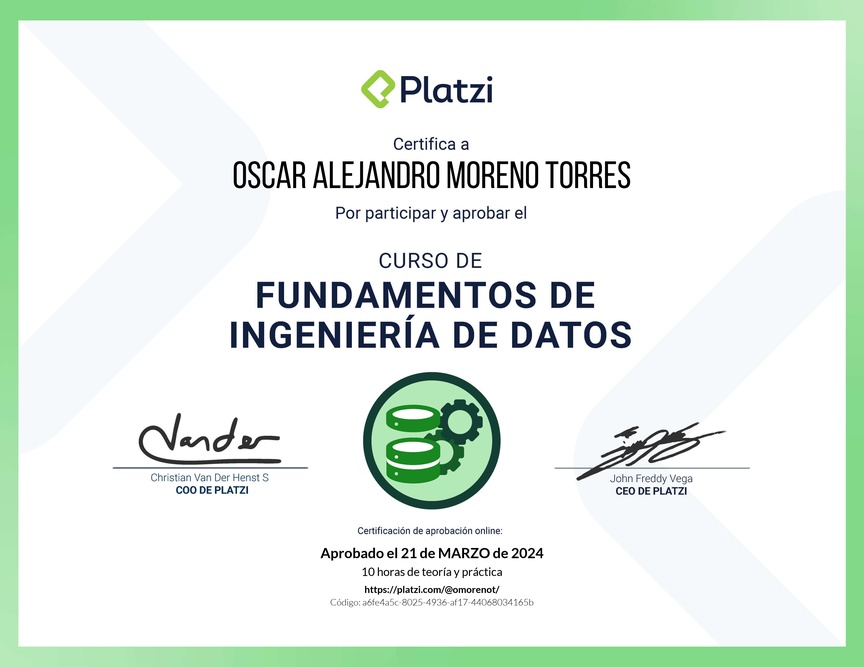Diploma del Curso de Fundamentos de Ingeniería de Datos