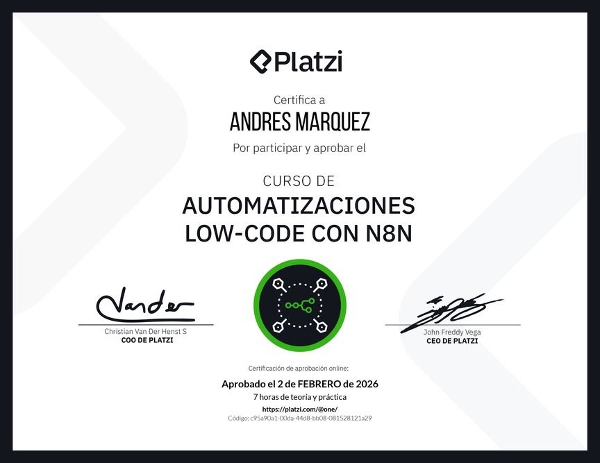 Diploma del Curso de Automatizaciones con n8n