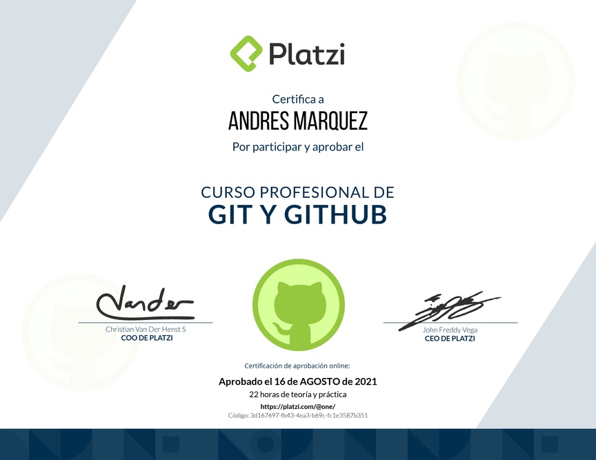 Diploma del Curso Profesional de Git y GitHub