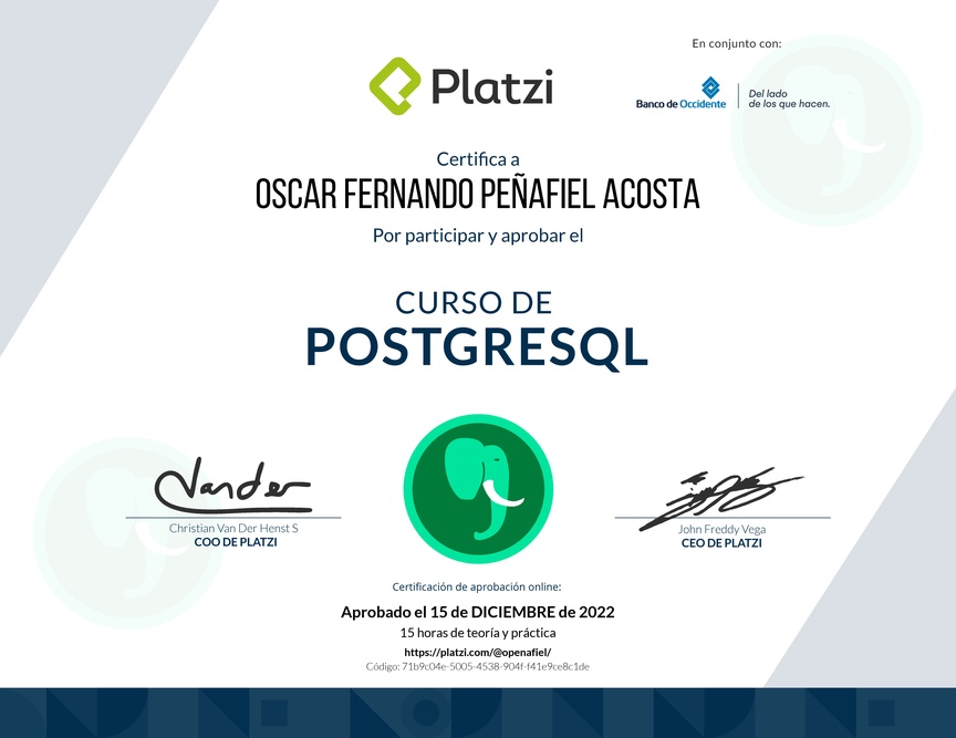 Diploma del Curso de PostgreSQL