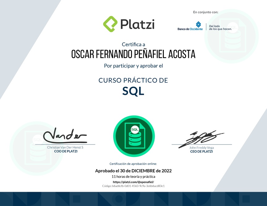 Diploma del Curso Práctico de SQL