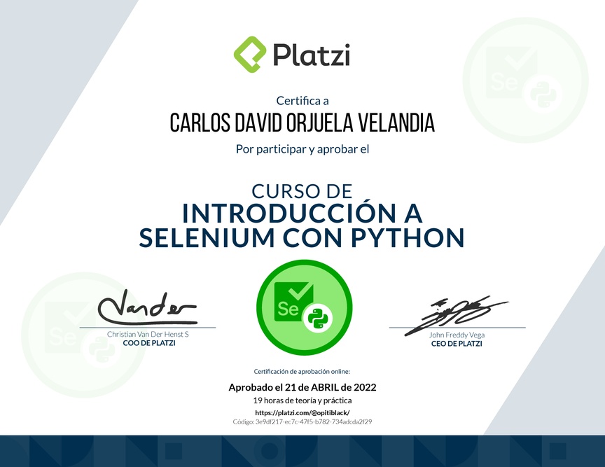 Diploma del Curso de Introducción a Selenium con Python