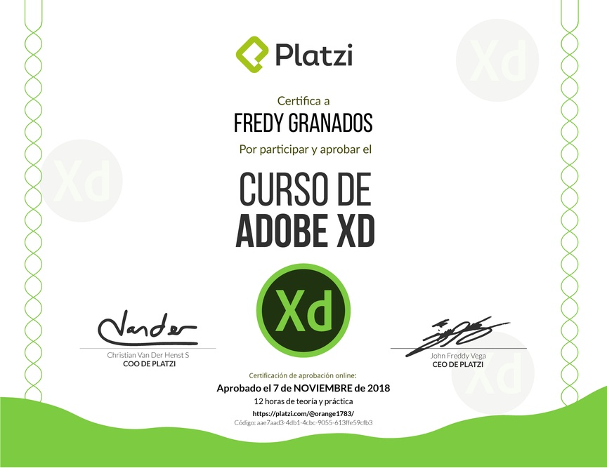 Diploma del Curso de Adobe XD 2017