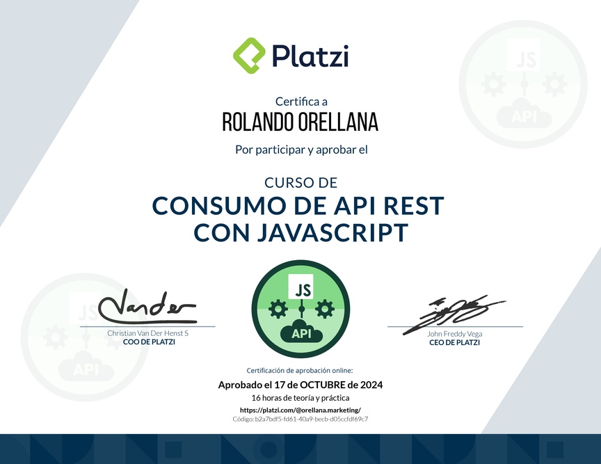 Diploma del Curso de API REST con Javascript: Fundamentos