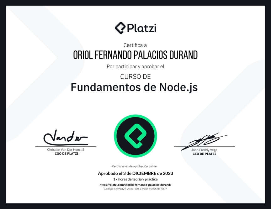 Diploma del Curso de Fundamentos de Node.js