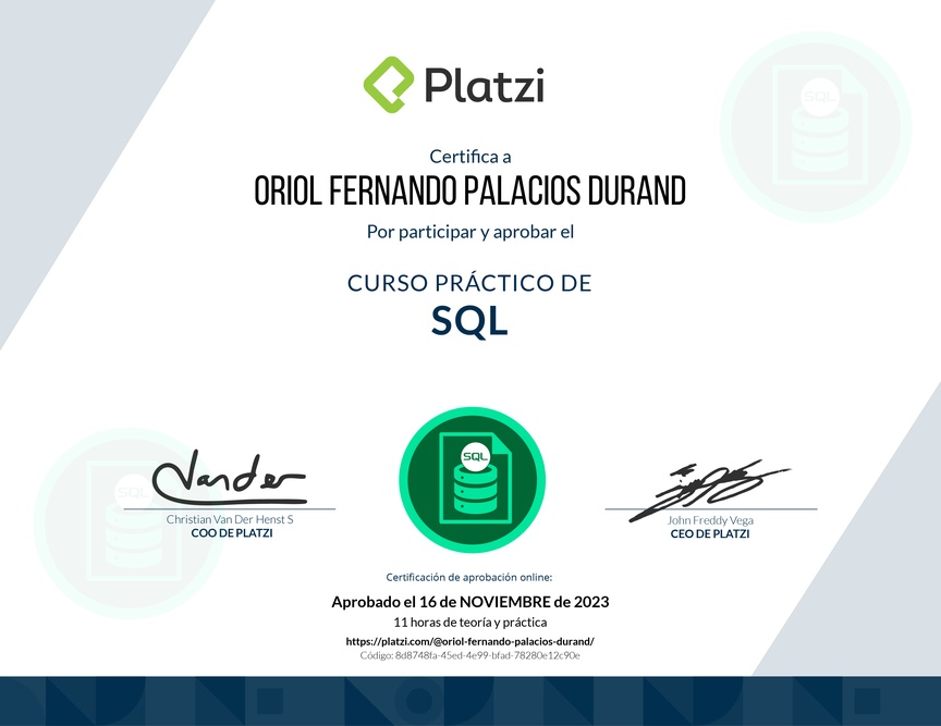 Diploma del Curso Práctico de SQL
