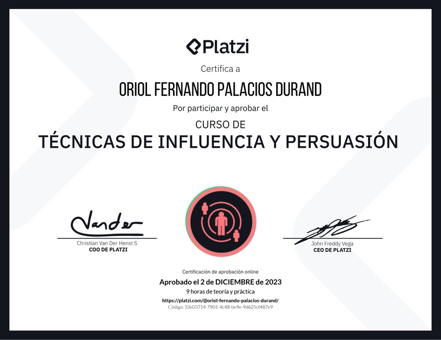 Diploma del Curso de Técnicas de Influencia y Persuasión