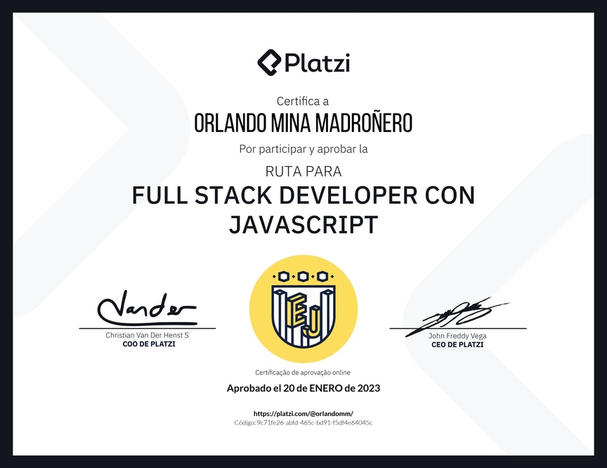 Diploma de la Ruta de Aprendizaje de Full Stack Developer con JavaScript