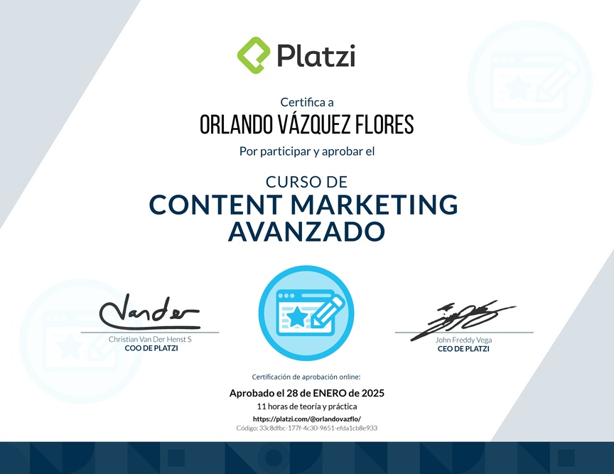 Diploma del Curso de Desarrollo de Estrategias de Content Marketing