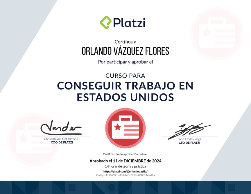Diploma del Curso para Conseguir Trabajo en Estados Unidos