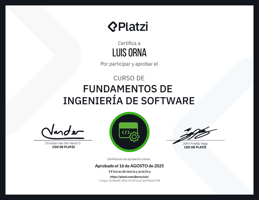 Diploma del Curso de Fundamentos de Ingeniería de Software
