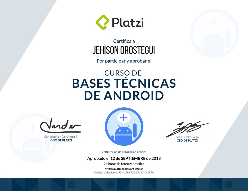 Diploma del Curso de Bases Técnicas de Android