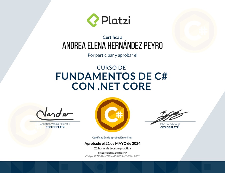 Diploma de Fundamentos de C# con NET Core 2.1