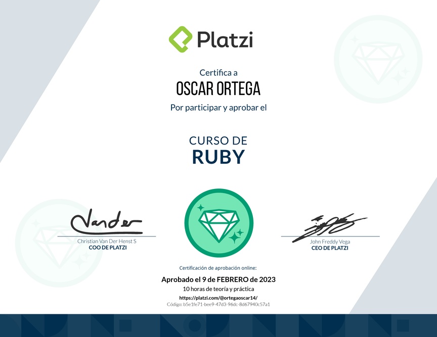 Diploma del Curso de Ruby