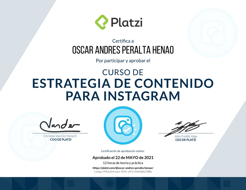Diploma del Curso de Estrategia de Contenido para Instagram