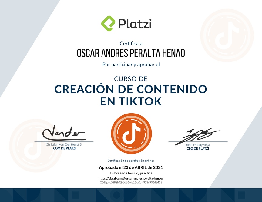 Diploma del Curso de Creación de Contenido en TikTok