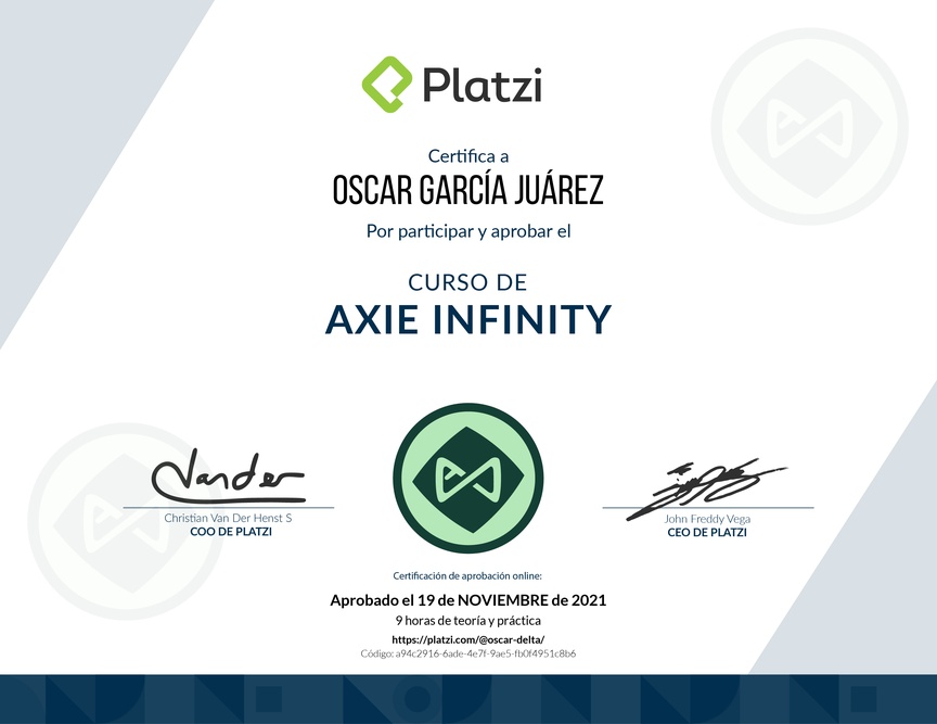 Diploma del Curso de Introducción a Axie Infinity 2021