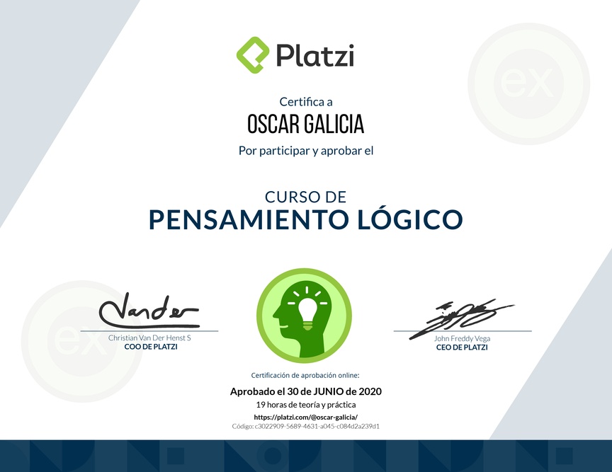 Diploma del Curso de Pensamiento Lógico 2018