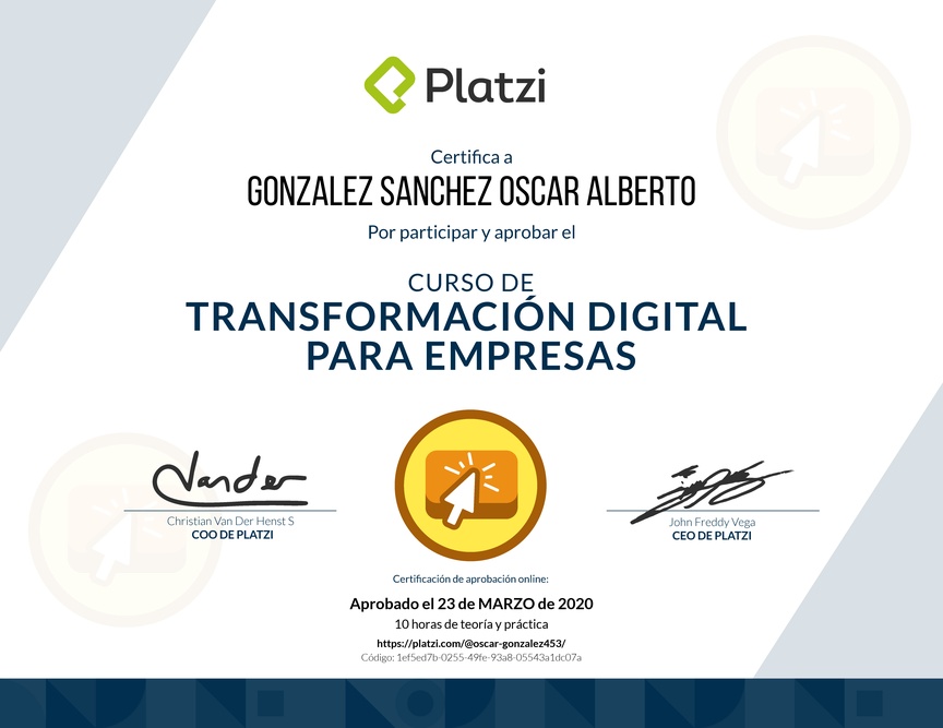Diploma del Curso de Transformación Digital para el Crecimiento de tu Empresa