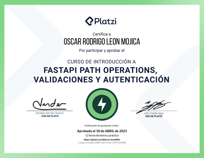 Diploma del Curso de FastAPI: Introducción, Operaciones, Validaciones y Autenticación