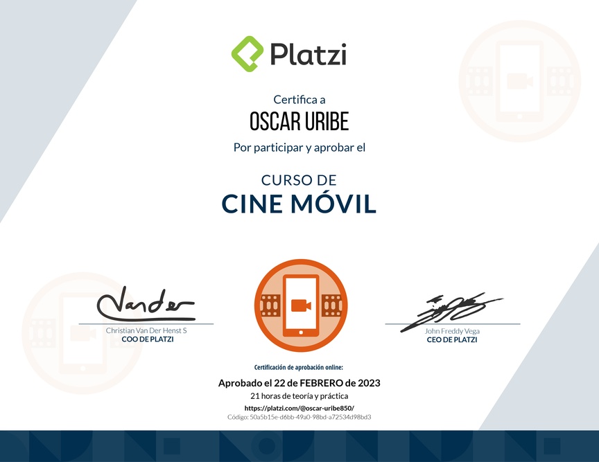 Diploma del Curso de Cine Móvil