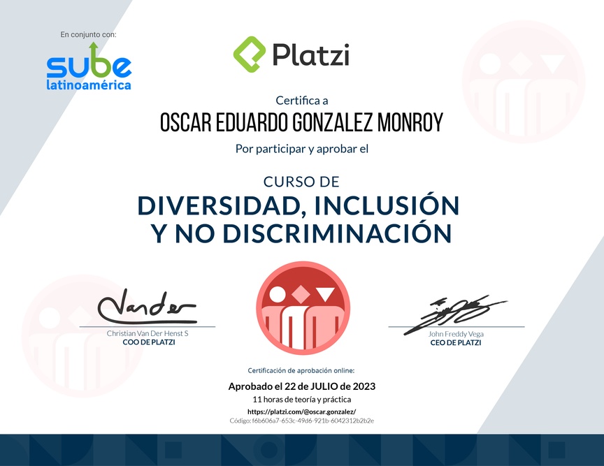 Diploma del Curso de Diversidad, Inclusión y No Discriminación