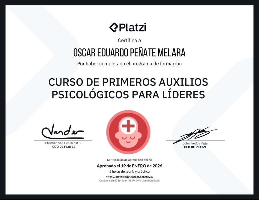 Diploma del Curso de Primeros Auxilios Psicológicos para Líderes