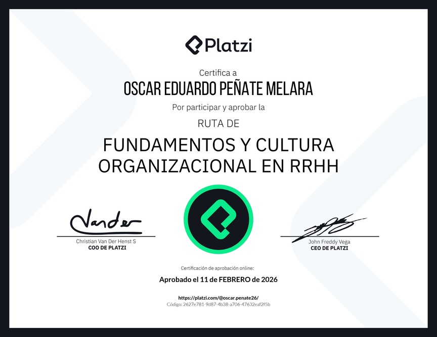 Diploma de la Ruta de Aprendizaje de Fundamentos y Cultura Organizacional en RRHH
