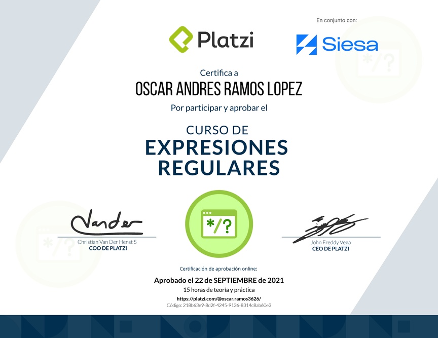 Diploma del Curso de Expresiones Regulares