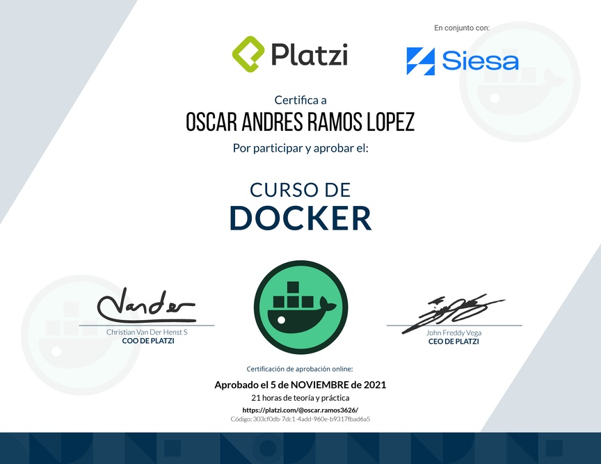 Diploma del Curso de Docker