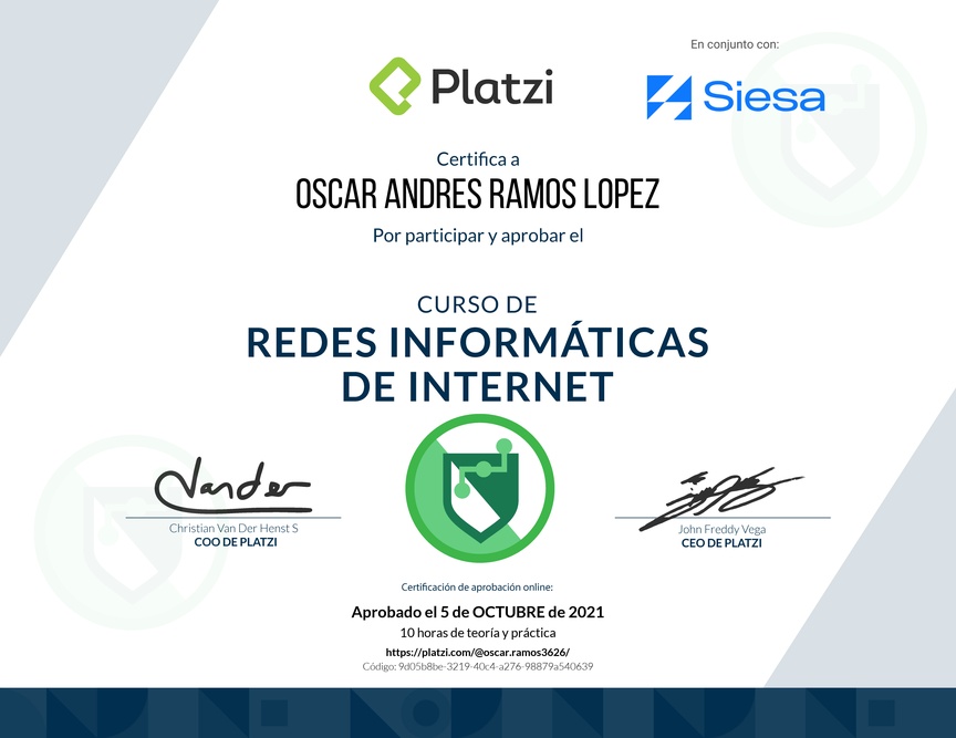 Diploma del Curso de Redes Informáticas de Internet