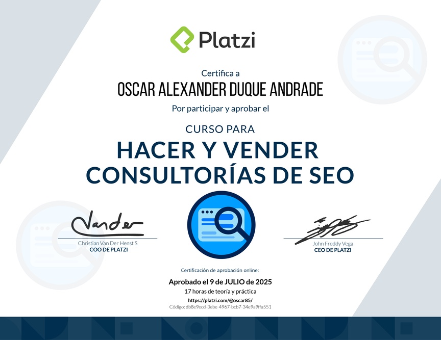 Diploma del Curso de Desarrollo de Consultorías SEO