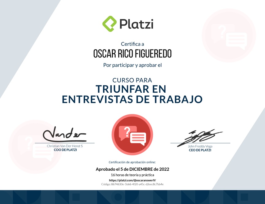 Diploma del Curso para Triunfar en Entrevistas de Trabajo
