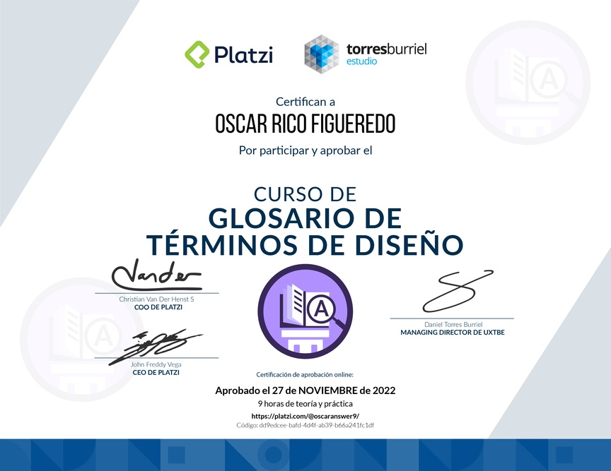 Diploma de Audiocurso Glosario de Términos de Diseño