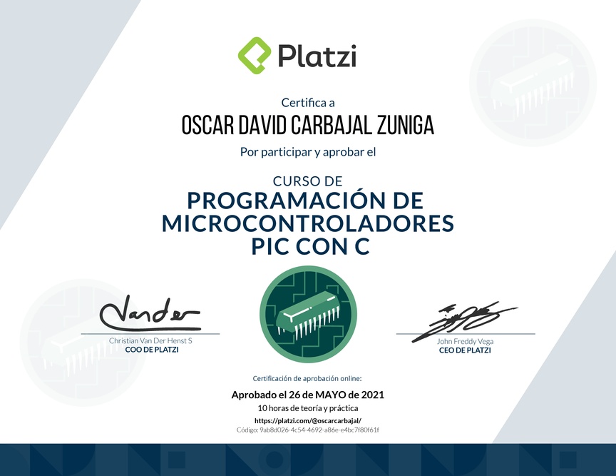 Diploma del Curso de Programación de Microcontroladores Pic con C