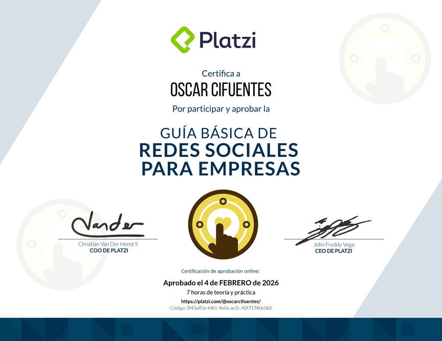 Diploma de Guía Básica de Redes Sociales para Empresas