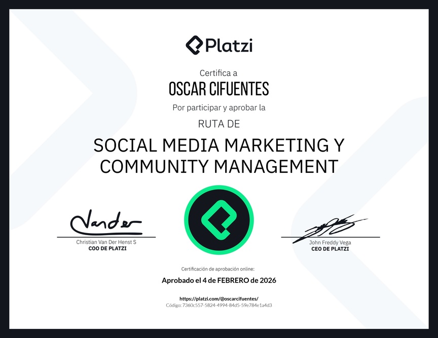 Diploma de la Ruta de Aprendizaje de Social Media Marketing y Community Management