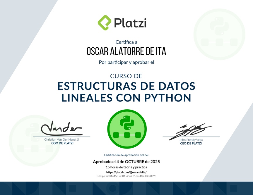 Diploma del Curso de Estructuras de Datos Lineales con Python