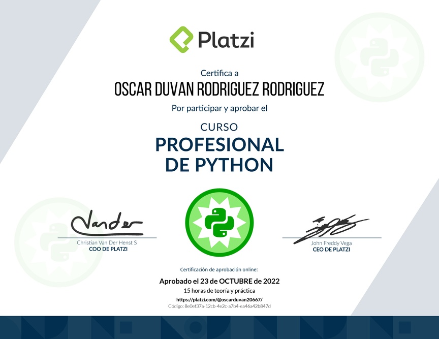 Diploma del Curso Profesional de Python