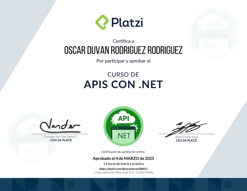 Diploma del Curso de APIs con .NET