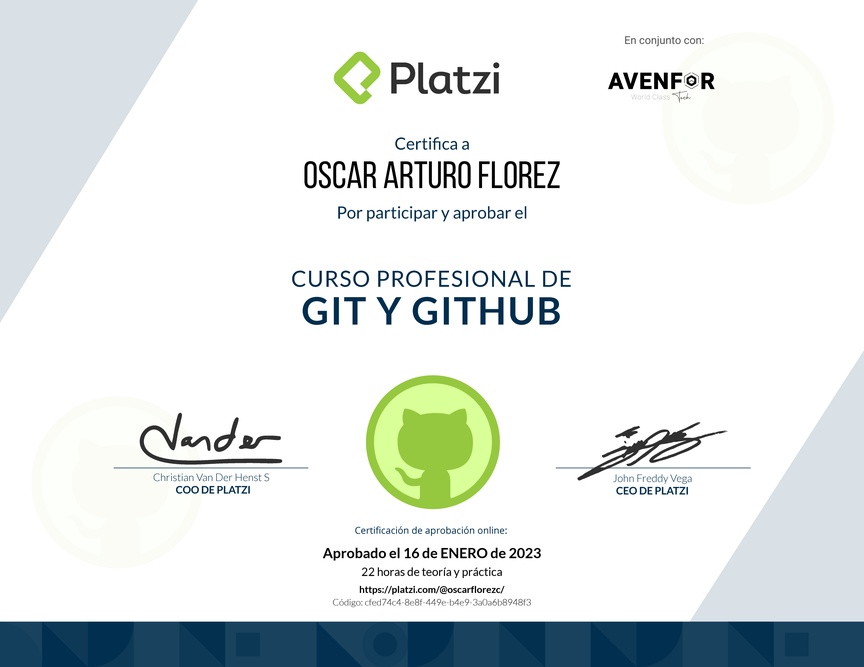 Diploma del Curso Profesional de Git y GitHub