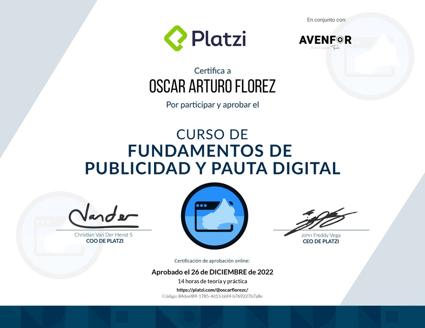 Diploma del Curso de Fundamentos de Publicidad y Pauta Digital