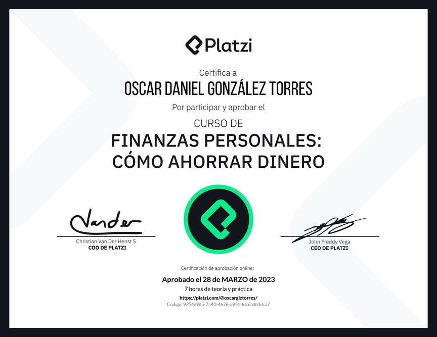 Diploma del Curso de Estrategias de Ahorro y Planificación Financiera